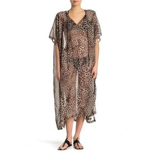 Nordstrom Rack Brown Animal Print Caftan Cover Up lady kimono One Size NWT